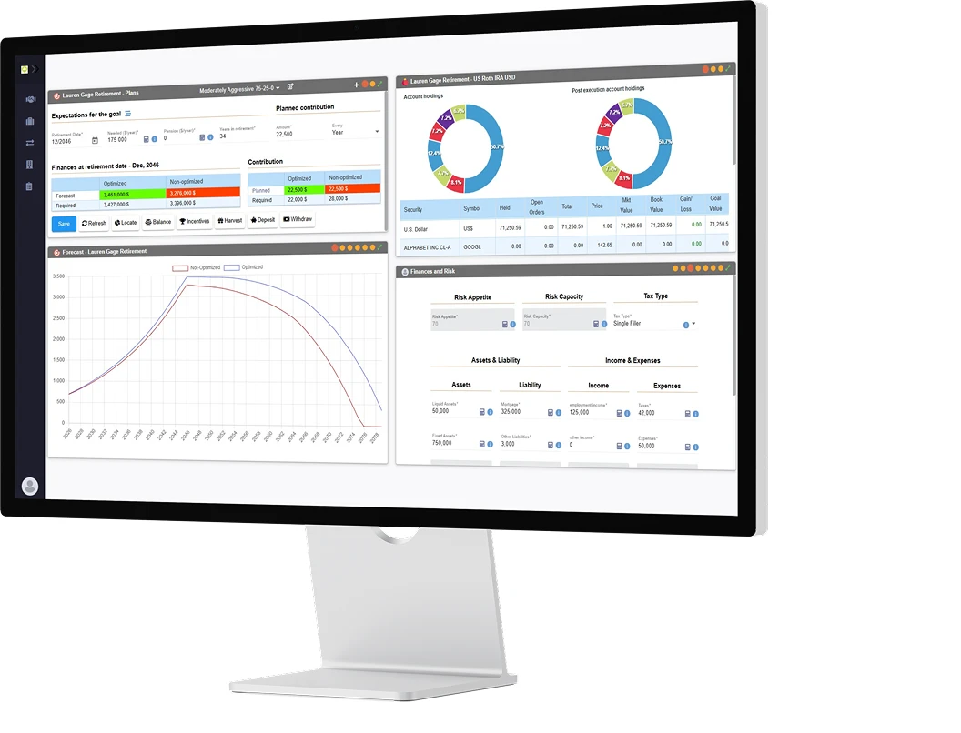 Cloudvisor Wealth dashboard on a desktop monitor